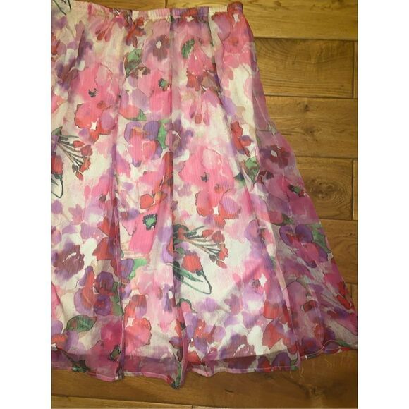 Vintage Pink Floral Chiffon Double Layered Full Skirt Large - Picture 3 of 10